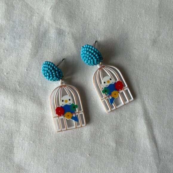 Vintage Bird in Cage Earrings - Picture 1 of 2
